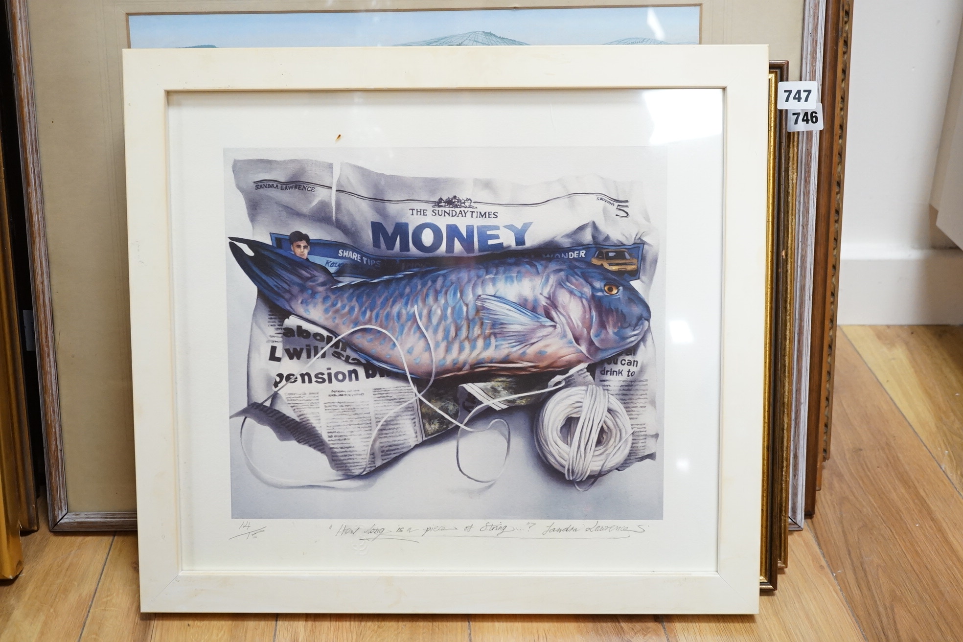 Sandra Lawrence, colour print, 'How long is a piece of string...?', signed in pencil, limited edition 14/15, 39 x 44cm. Condition - fair
